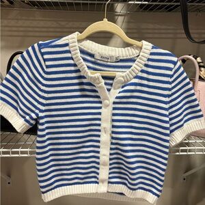 JustFab Striped Blue and White Button Down Shirt